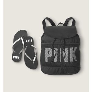 PINK Drawstring Backpack & Flip Flops